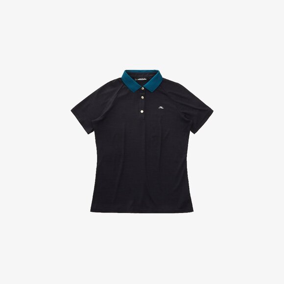 J Lindeberg Women's Shpresa Golf Polo with Teal Collar ⛳️🖤 - Picture 1 of 4